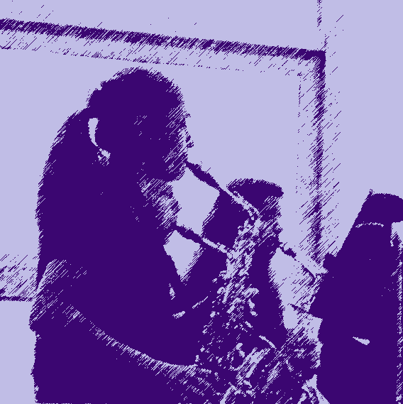 Purple tinted image of a young member of ASEYouth during practice